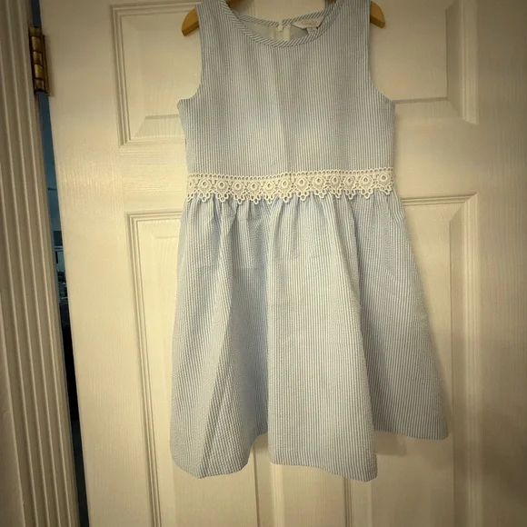 Blue Lace Trim Kids Dress - Picture 4 of 6